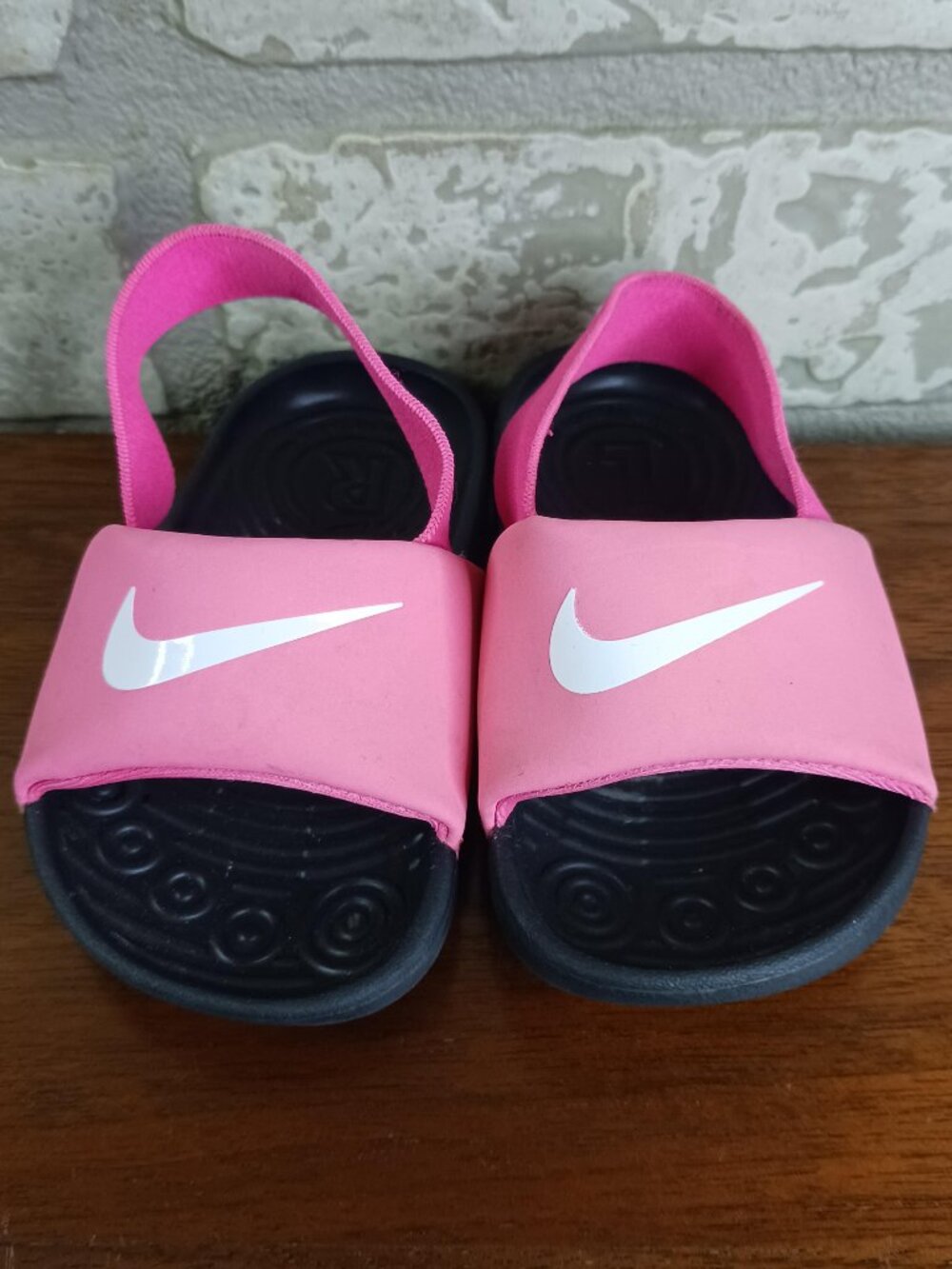 Nike Kawa Toddler Slides Girls Size 5C Pink & Black Slip On (Read)
